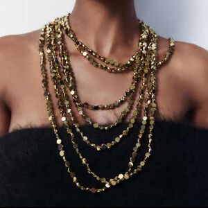 New Zara Elegant Gold Multi Strand Layered Necklace